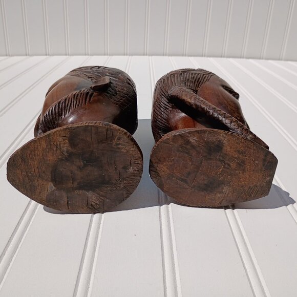 Tribal Face Sculptures Bookends Ironwood Statues Native African Hand Carved MCM - Picture 8 of 11